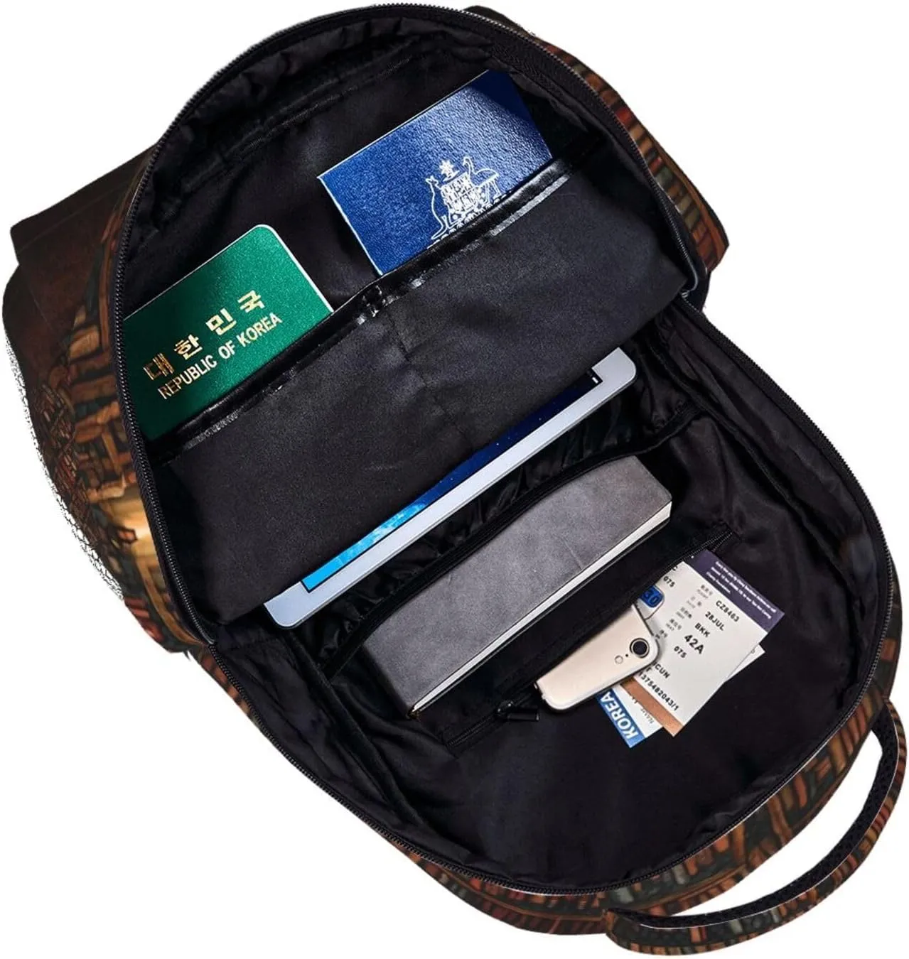 Men Women Polyester Library Bookshelf Vintage Art Daypack Big Capacity Shoulder Bag With Smooth Zippers for Hiking Work Walking Cycling