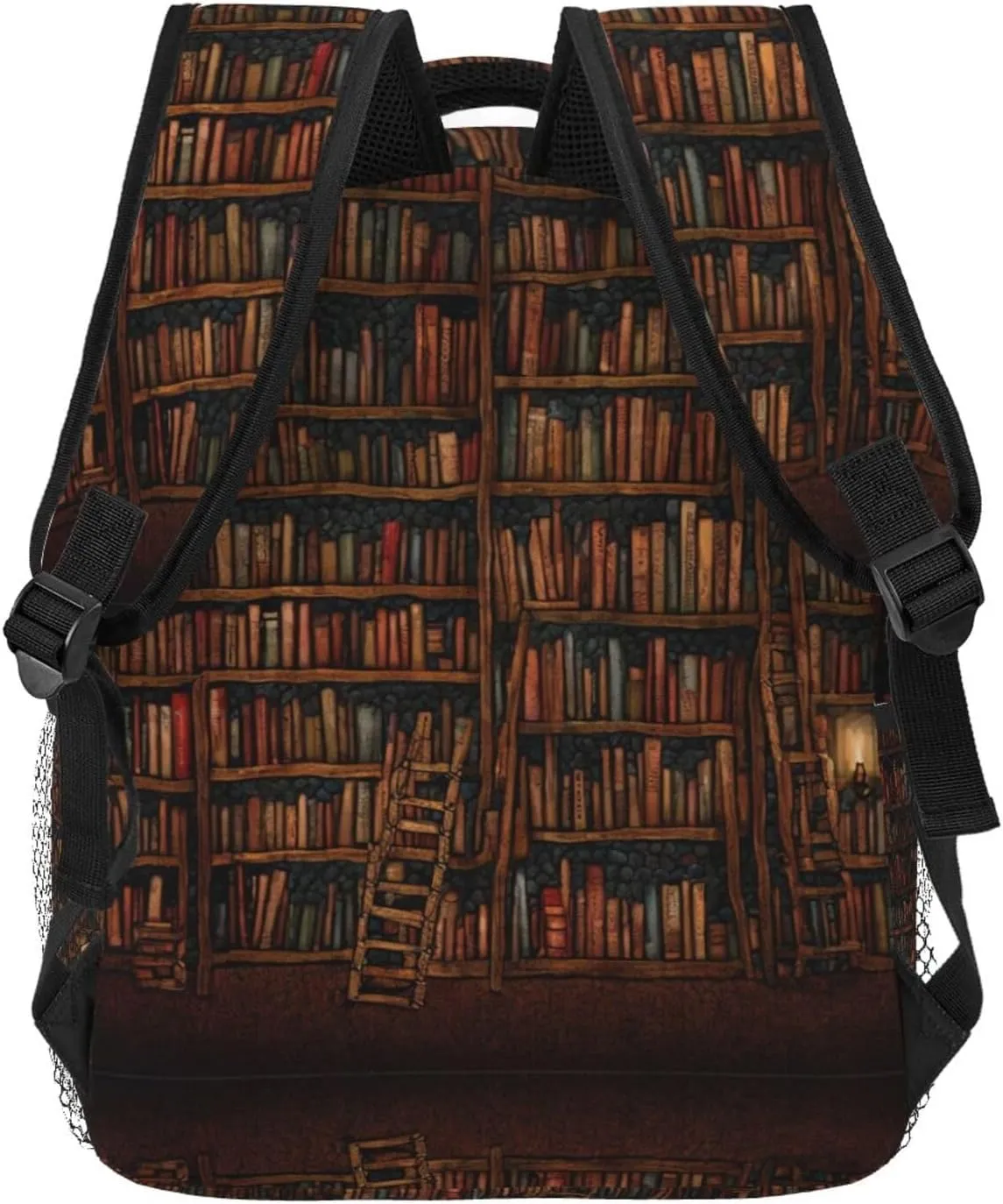 Men Women Polyester Library Bookshelf Vintage Art Daypack Big Capacity Shoulder Bag With Smooth Zippers for Hiking Work Walking Cycling