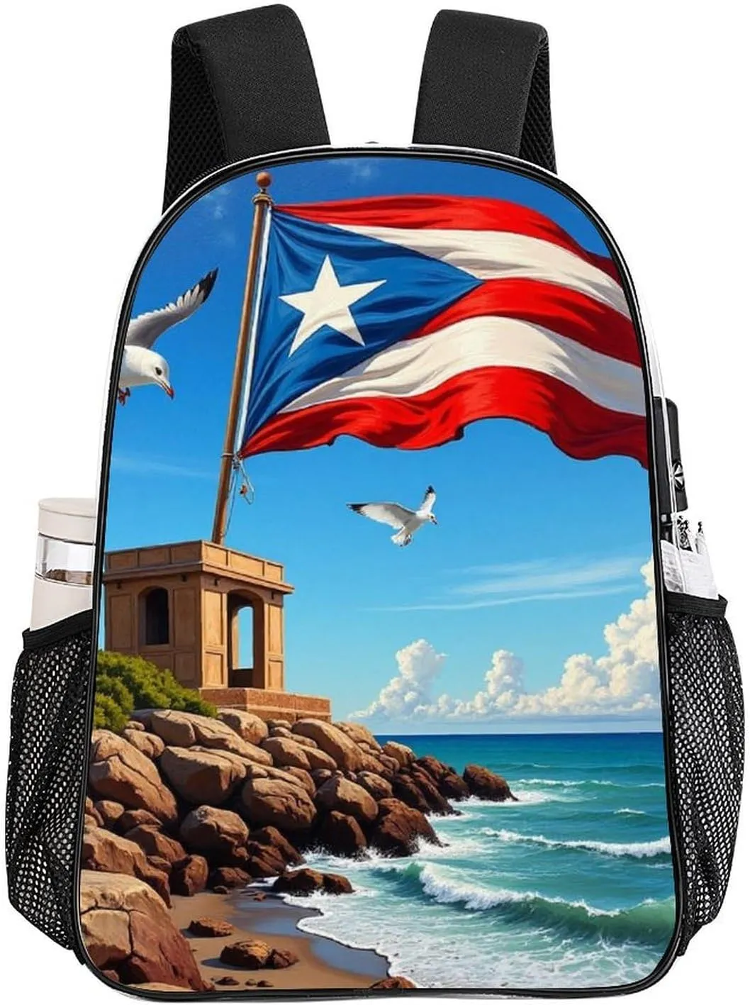 Men Women Transparent Puerto Rico Flag Daypack Big Capacity Shoulder Bag With Adjustable Shoulder Straps for Camping Travel Walking Cycling