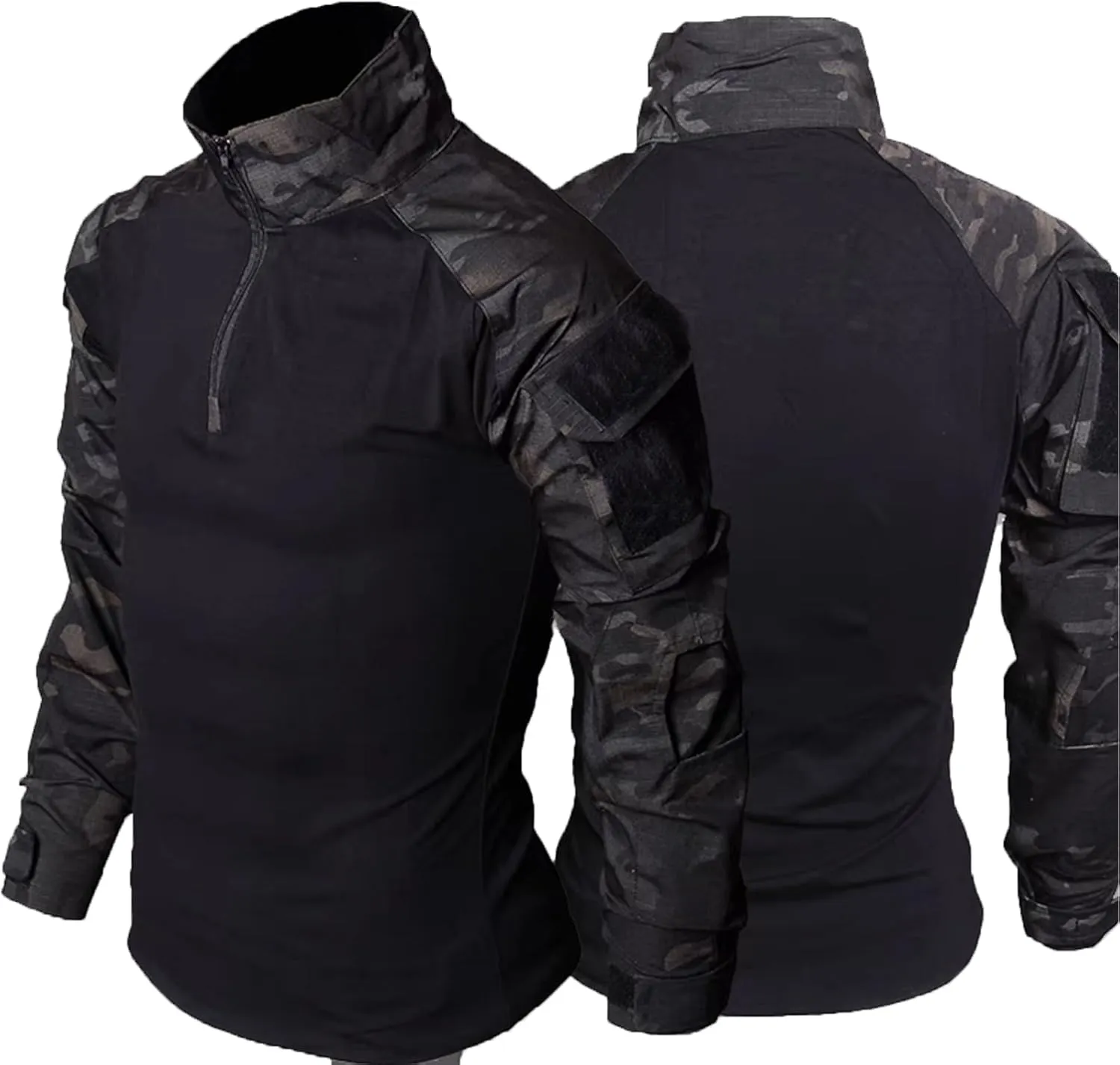 Men's Camo Tactical Combat Shirt, Lightweight Long Sleeve Military BDU Shirts Paintball Airsoft Top with Zipper