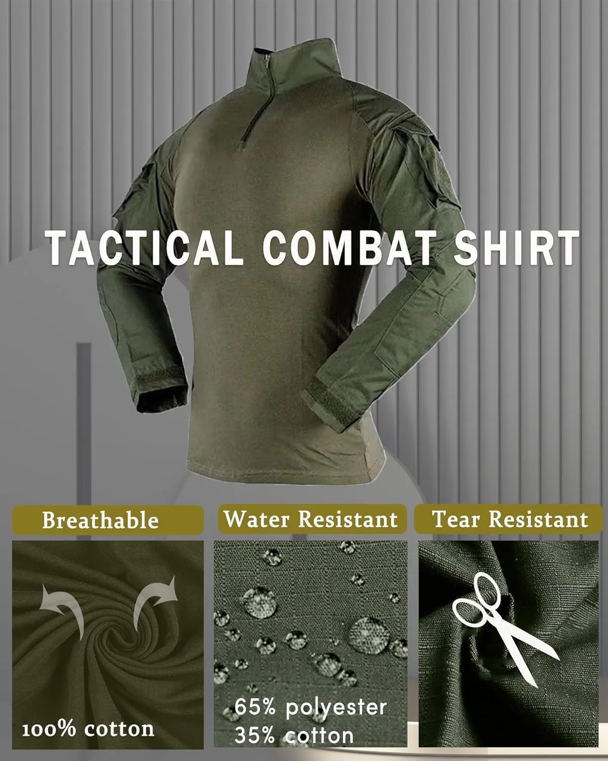 Men's Camo Tactical Combat Shirt, Lightweight Long Sleeve Military BDU Shirts Paintball Airsoft Top with Zipper