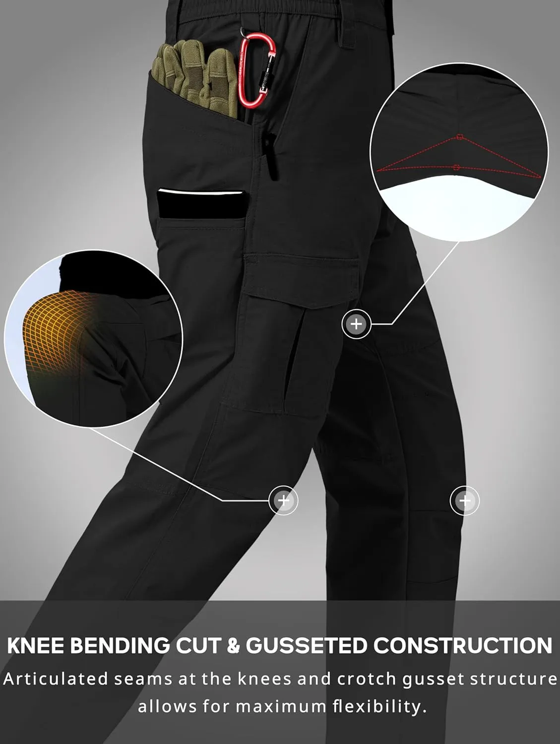 Mens Cargo Work Pants Ripstop Water Resistant Outdoor Tactical Utility Pants with 7 Pockets Hiking Construction Pants