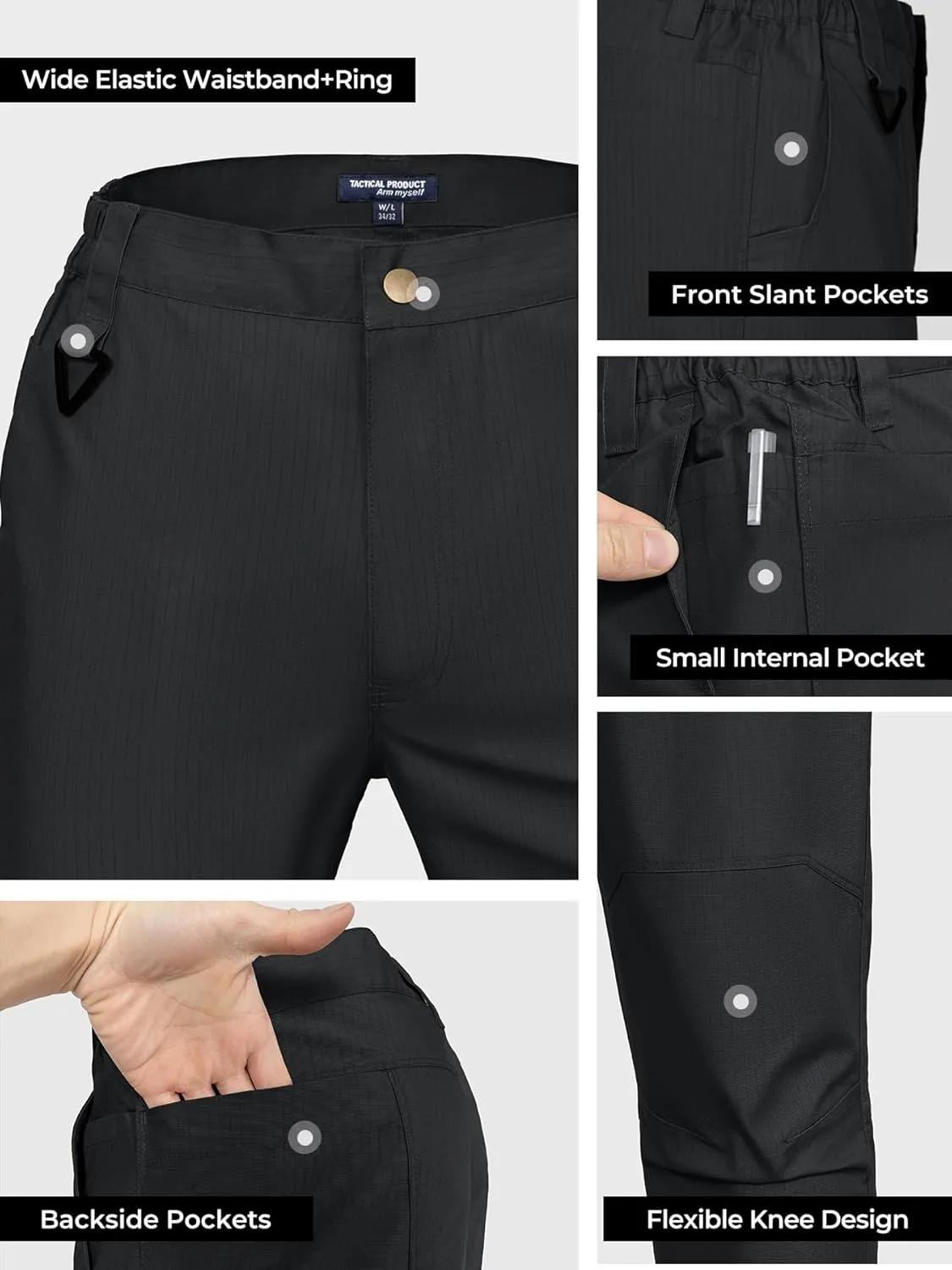 Men's Ripstop Tactical Cargo Pants Waterproof Durable Multi-Pocket Lightweight for Work Hiking Outdoor
