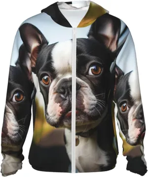 Men's UPF 50  Sun Protection Hoodie Jacket Puppy Dog Boston Terrier Lightweight Long Sleeve Quick Dry Rash Guard Sun Shirt for Fishing 3X-Large Black