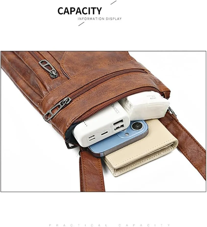 Mens Women's PU Leather Sling Backpack Hiking Chest Bag Crossbody Daypack Bags Birthday Christmas New Year Gift.