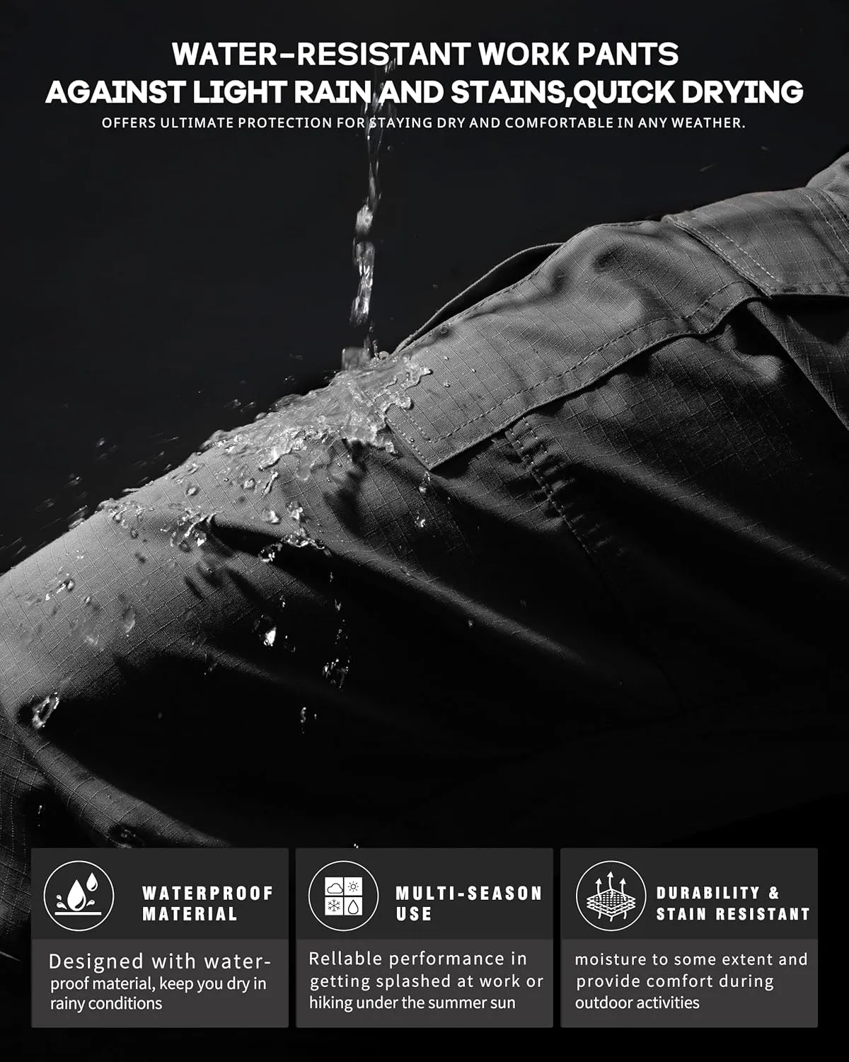Mens Work Pants Ripstop Waterproof Cargo Pants for Men with 7 Pockets Tactical Hiking Pants