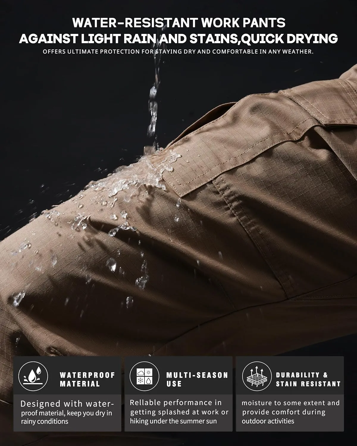 Mens Work Pants Ripstop Waterproof Cargo Pants for Men with 7 Pockets Tactical Hiking Pants