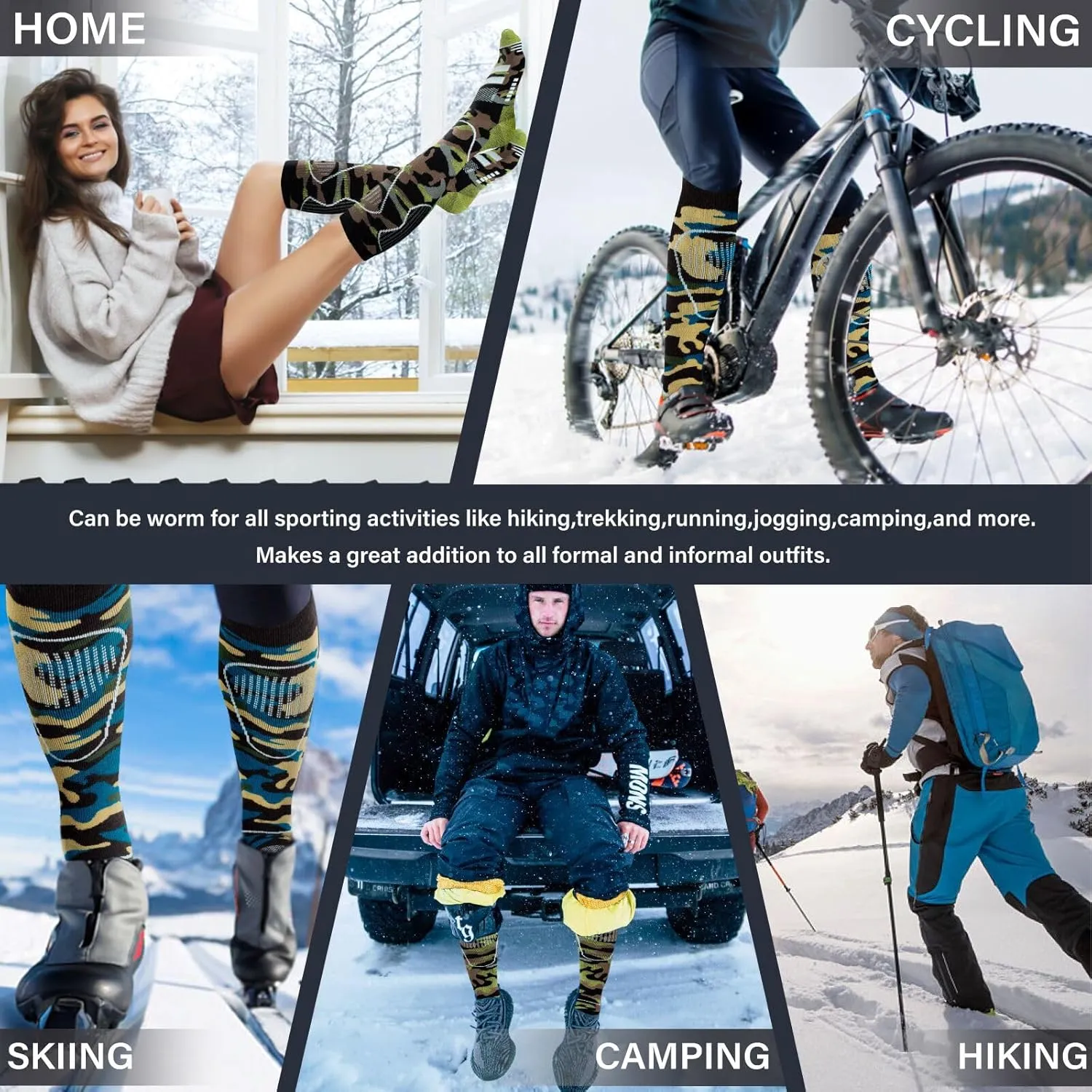 Merino Wool Ski Socks 2 Pairs, Thermal Knee High Warm Socks for Snowboarding, Hiking, Cold Weather, Snow, Hunting
