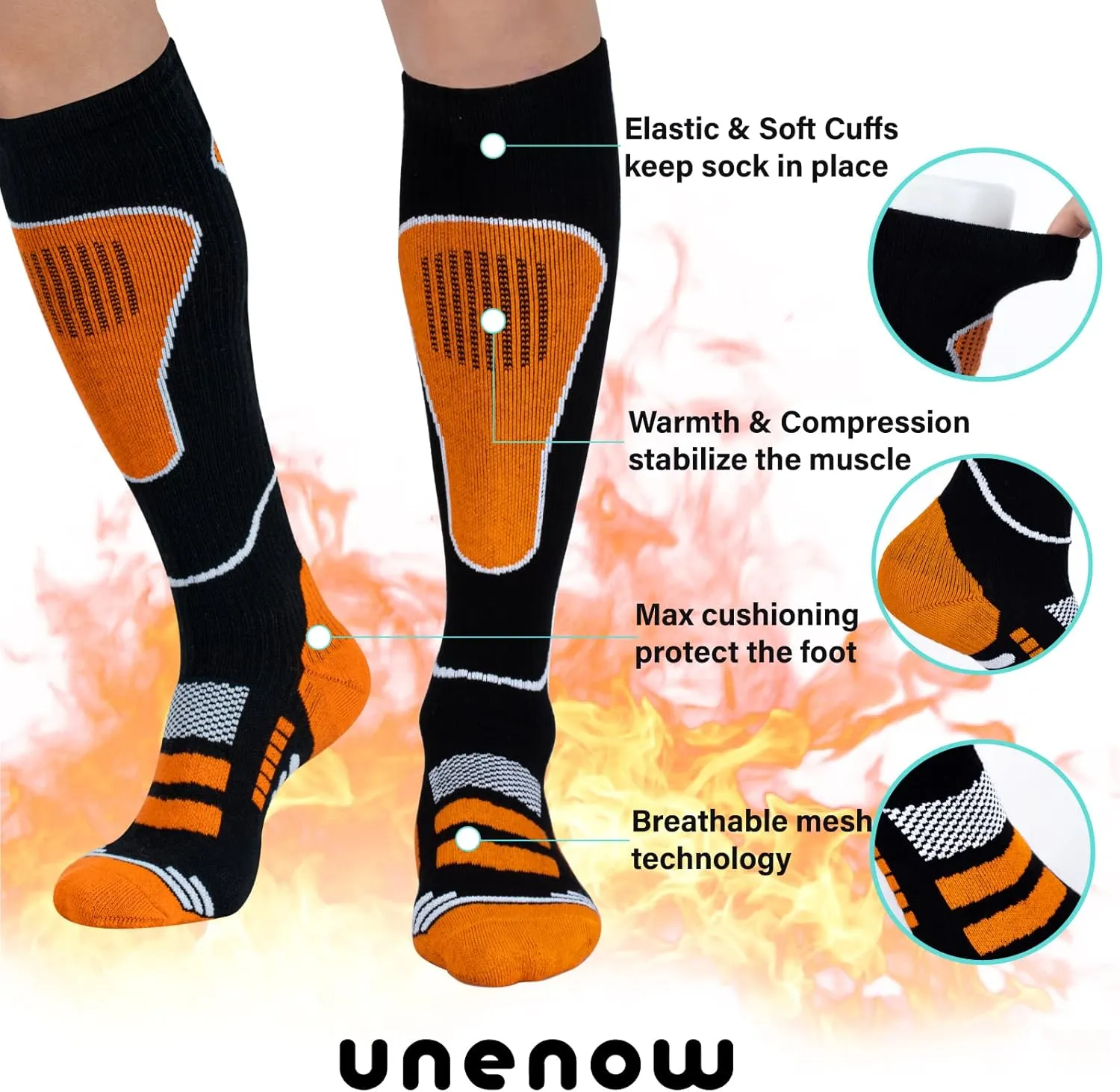 Merino Wool Ski Socks 2 Pairs, Thermal Knee High Warm Socks for Snowboarding, Hiking, Cold Weather, Snow, Hunting