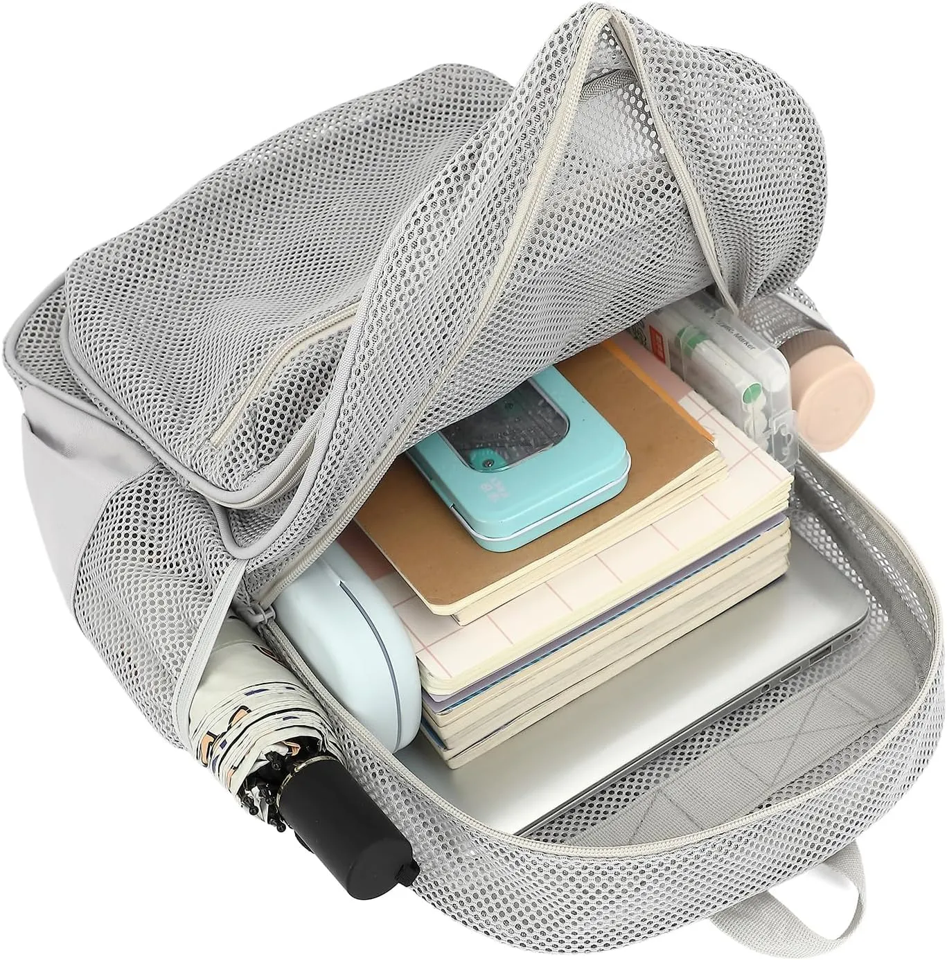 Mesh Bacpack Heavy Duty for School, Lightweight See Through College Backpack for Work Beach Sports (Grey)