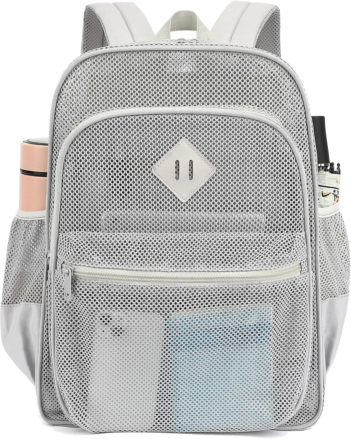 Mesh Bacpack Heavy Duty for School, Lightweight See Through College Backpack for Work Beach Sports (Grey)