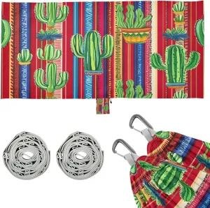 Mexican Striped Style and Cactus Camping Hammock, 330 lbs with 2 Tree Straps, Carry Bag, Single Portable Hammock for Outdoor/Indoor, Hiking, Beach, Backpacking, Travel