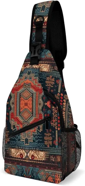 Mexican Style Pattern Crossbody Sling Bag for Men Hiking Backpack Travel Chest Bag Man Purse Shoulder Bags Daypack