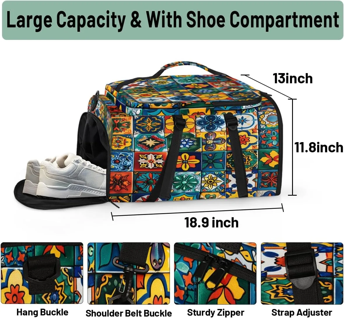 Mexican Talavera Ceramic Tile Travel Backpack for Women Men, Flight Approved Carry on Backpack, Laptop Weekender Casual Daypack for Travel, Work, Hiking