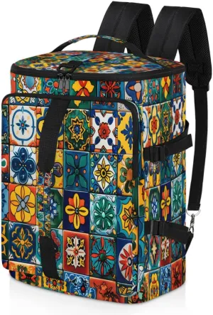 Mexican Talavera Ceramic Tile Travel Backpack for Women Men, Flight Approved Carry on Backpack, Laptop Weekender Casual Daypack for Travel, Work, Hiking