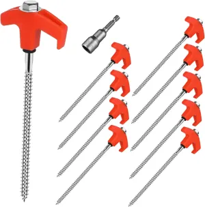 Mikikit Heavy Duty Tent Nails Rotating 10 Pcs Camping Stakes Screw in Tent Pegs