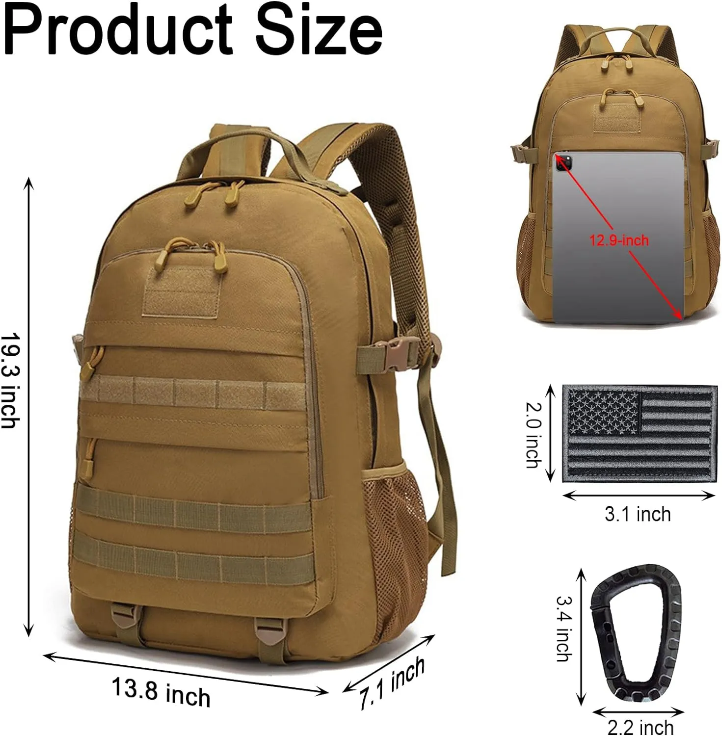 Military Tactical Backpack, 30L Hiking Daypack Water-Resistant 3 Day Assault Backpacks Molle Army Pack (Black)