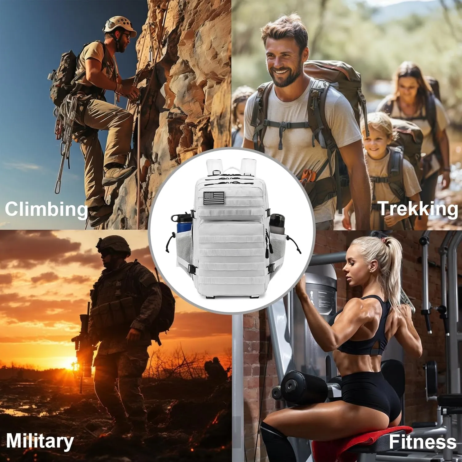 Military Tactical Backpack for Men Women, 3 Day Assault Pack Army Molle Bag Hiking Backpacks (White)