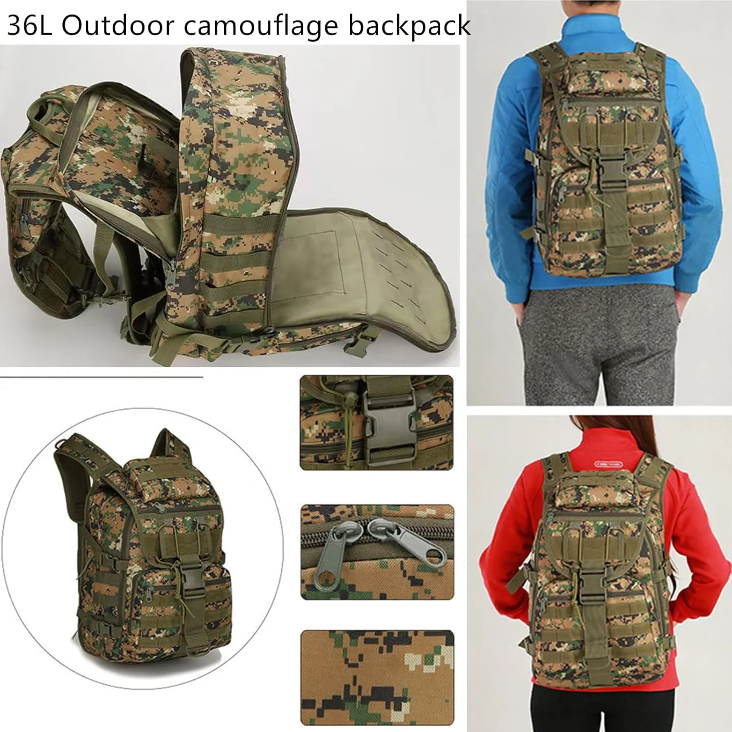 Military Tactical Backpack for Men Women 35L, Hiking Trekking Rucksack Molle Bag for Traveling Mountain Hunting