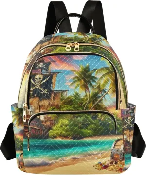 Mini Backpack for Women Tropic Pirate Ship Mini Backpack Purse Lightweight Small Daypack, 8.5L