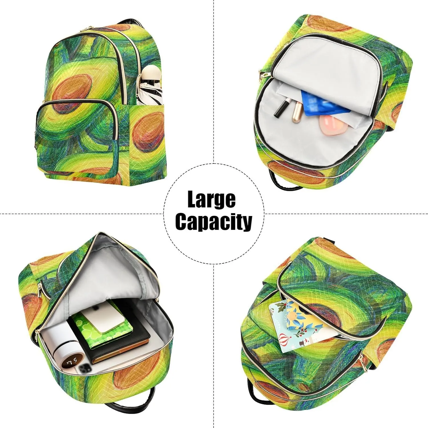Mini Backpack Quilted Purse for Womens Small Backpack Daypack Avocado Print for Travel Daily Outing,Multi2