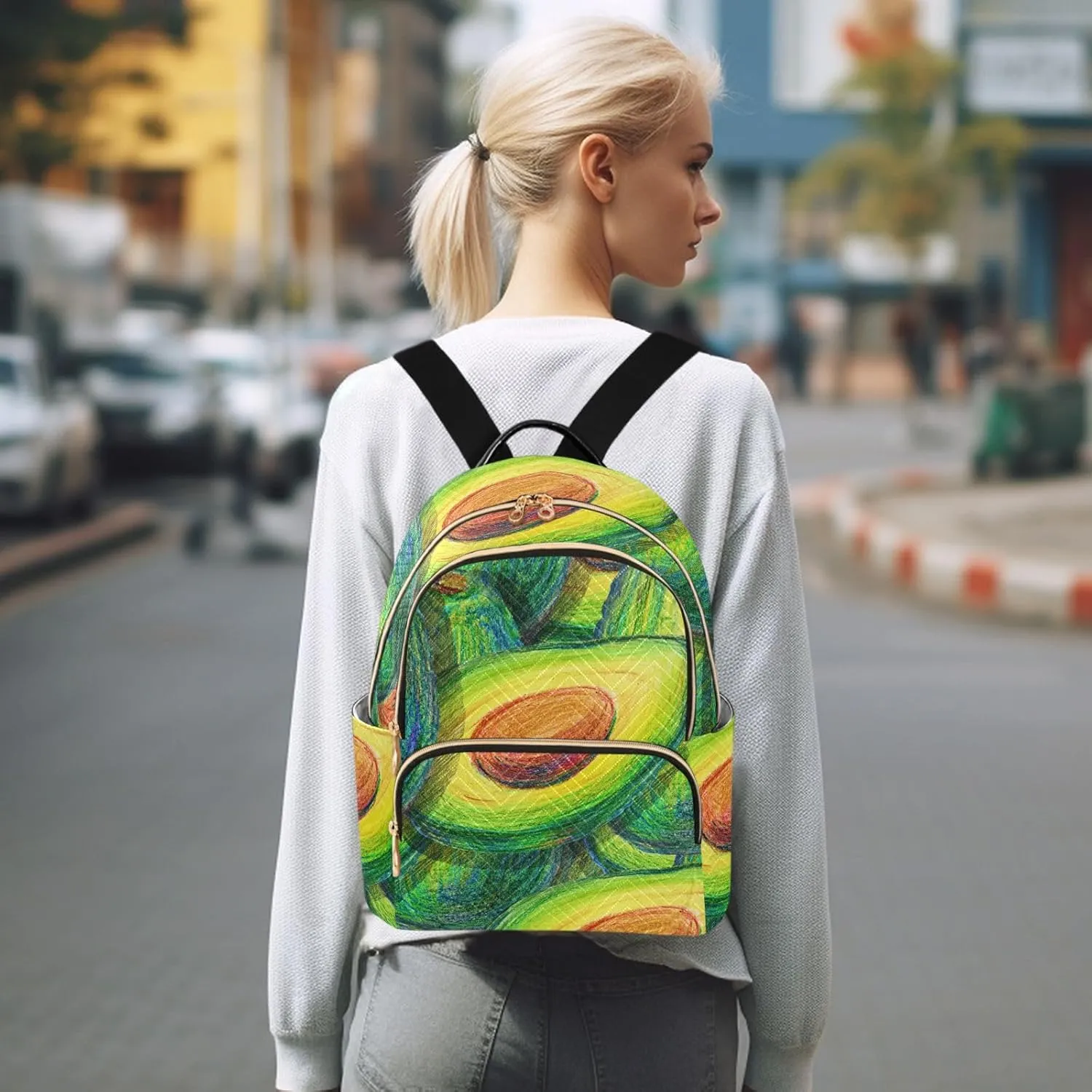 Mini Backpack Quilted Purse for Womens Small Backpack Daypack Avocado Print for Travel Daily Outing,Multi2
