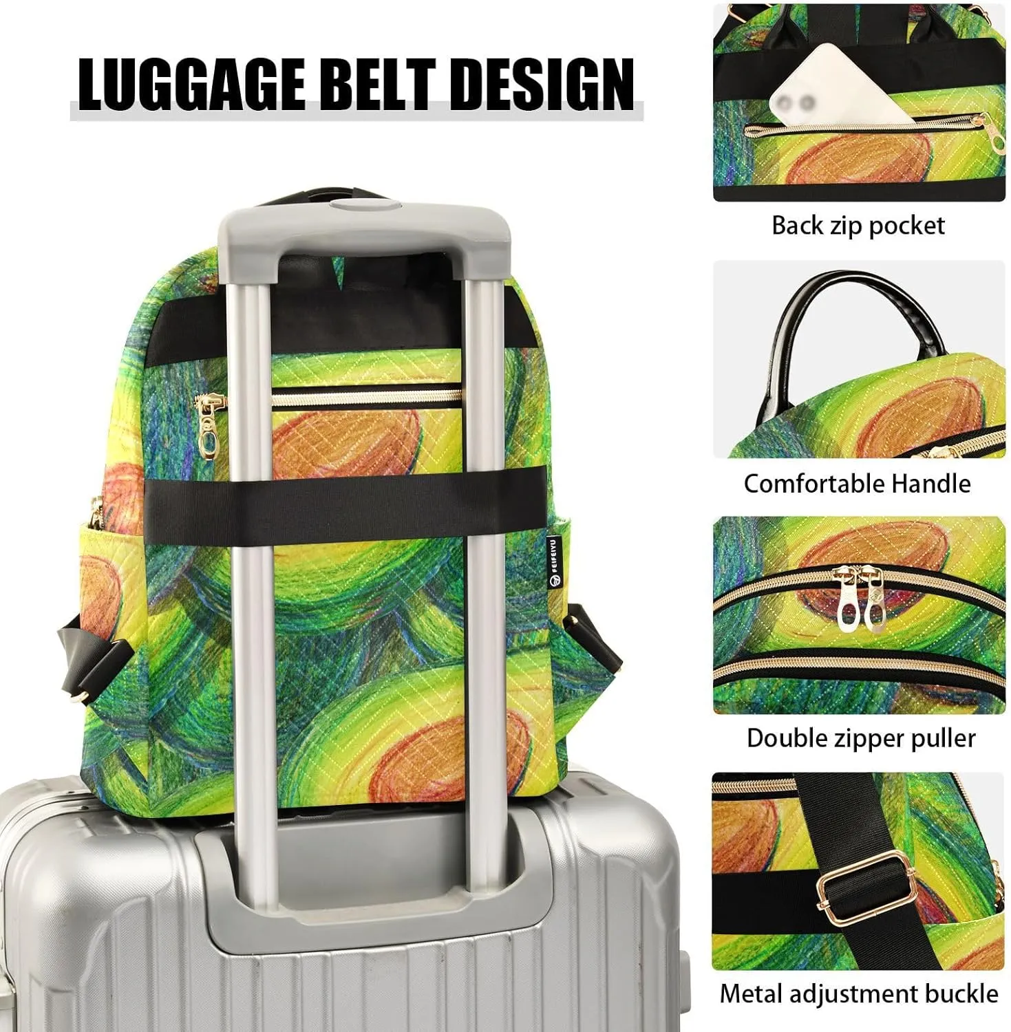 Mini Backpack Quilted Purse for Womens Small Backpack Daypack Avocado Print for Travel Daily Outing,Multi2