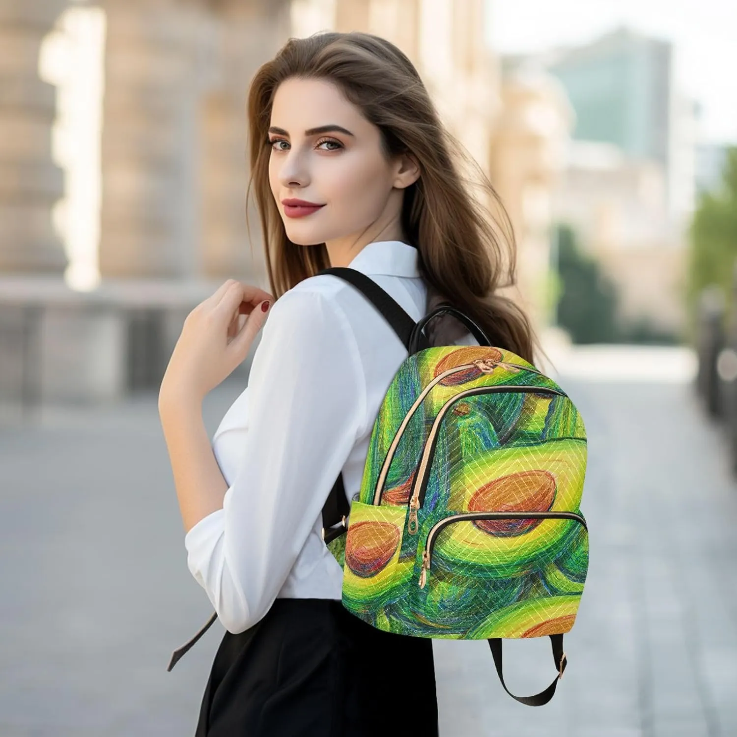 Mini Backpack Quilted Purse for Womens Small Backpack Daypack Avocado Print for Travel Daily Outing,Multi2