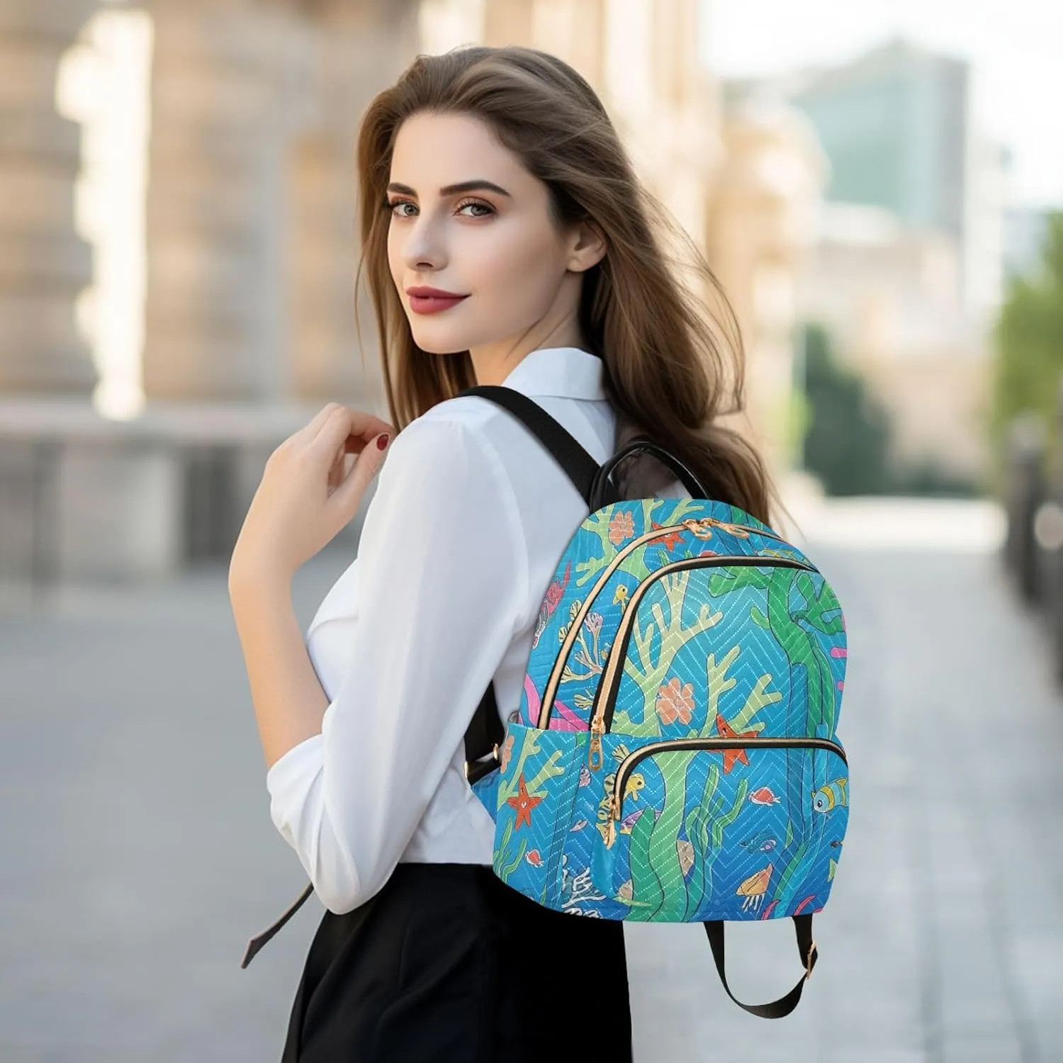 Mini Backpack Quilted Purse for Womens Small Backpack Daypack Coral Design for Travel Daily Work,Multi10