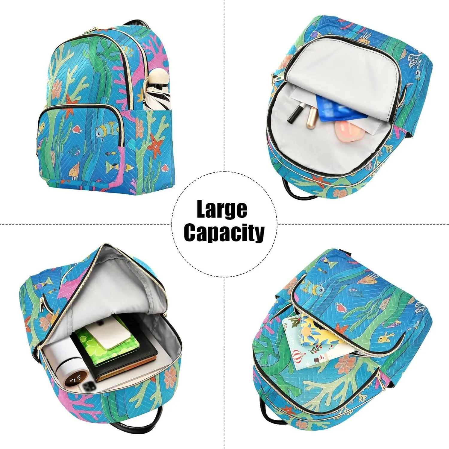 Mini Backpack Quilted Purse for Womens Small Backpack Daypack Coral Design for Travel Daily Work,Multi10