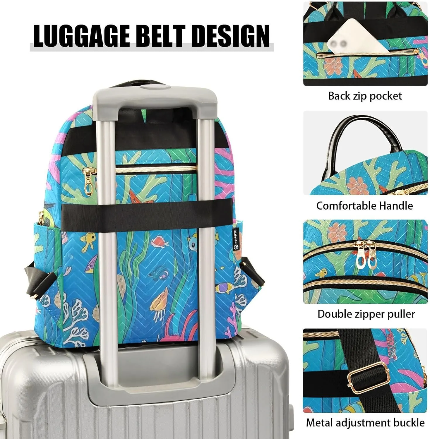 Mini Backpack Quilted Purse for Womens Small Backpack Daypack Coral Design for Travel Daily Work,Multi10