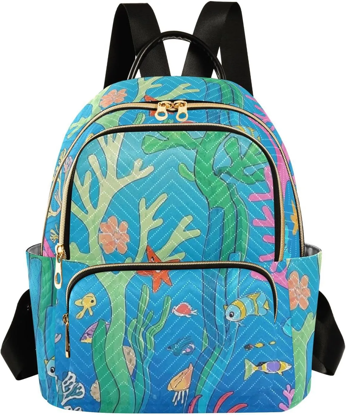 Mini Backpack Quilted Purse for Womens Small Backpack Daypack Coral Design for Travel Daily Work,Multi10