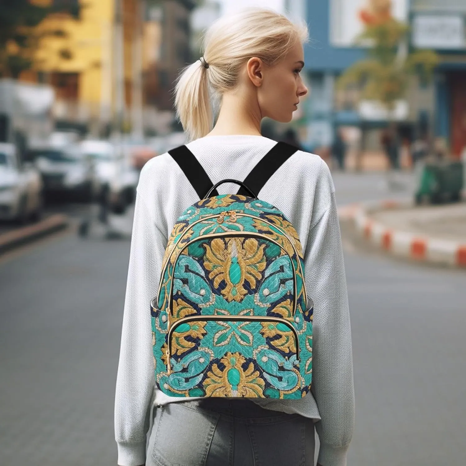 Mini Backpack Quilted Purse for Womens Small Backpack Daypack Embroider Pattern for Travel Daily Work,Multi10