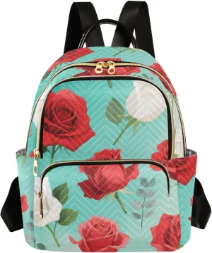 Mini Backpack Quilted Purse for Womens Small Backpack Daypack Rose Print for Travel Daily Work,Multi1