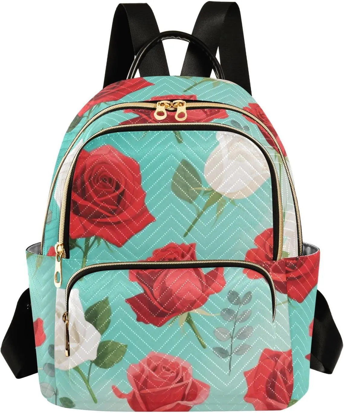 Mini Backpack Quilted Purse for Womens Small Backpack Daypack Rose Print for Travel Daily Work,Multi1
