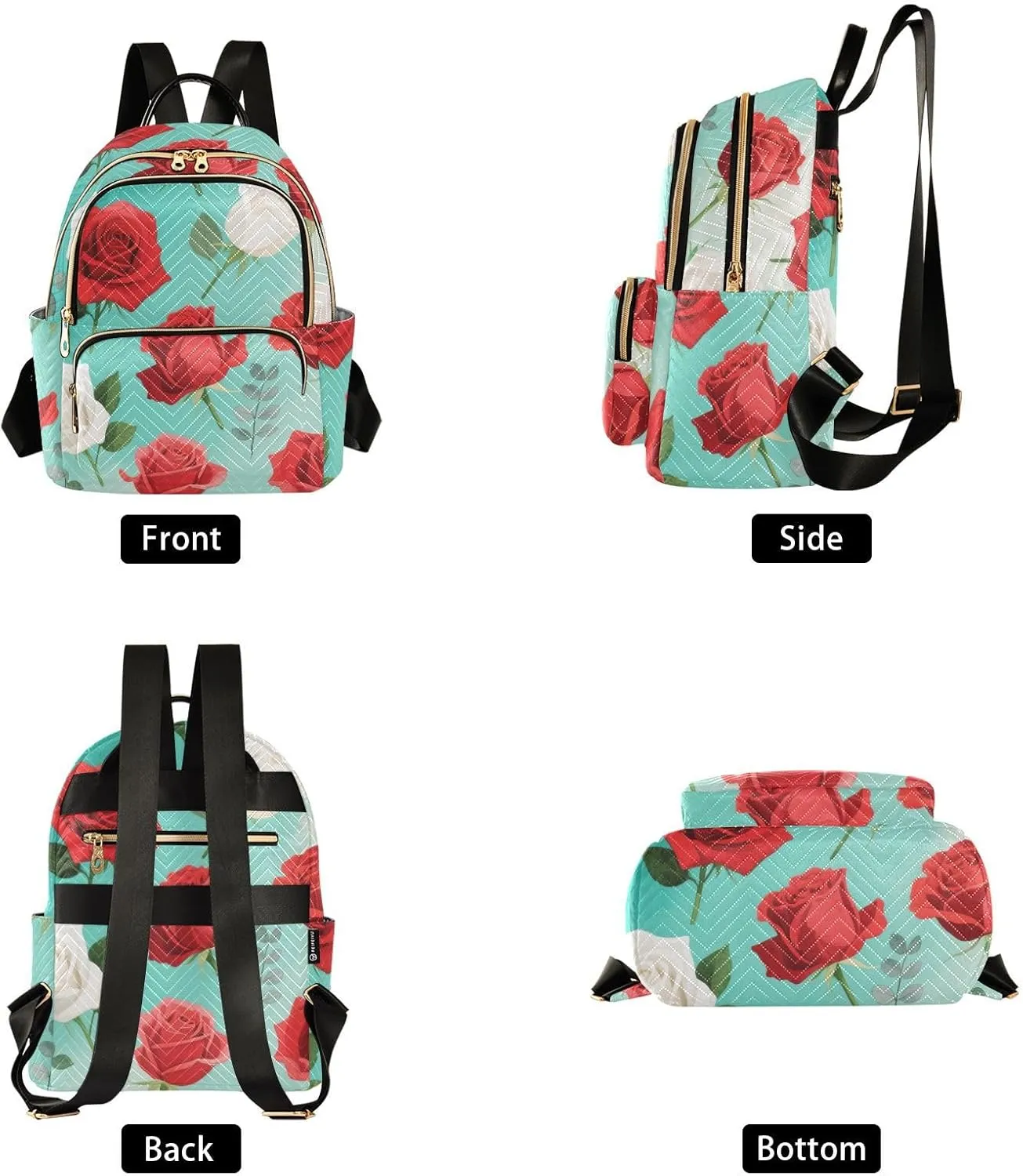 Mini Backpack Quilted Purse for Womens Small Backpack Daypack Rose Print for Travel Daily Work,Multi1
