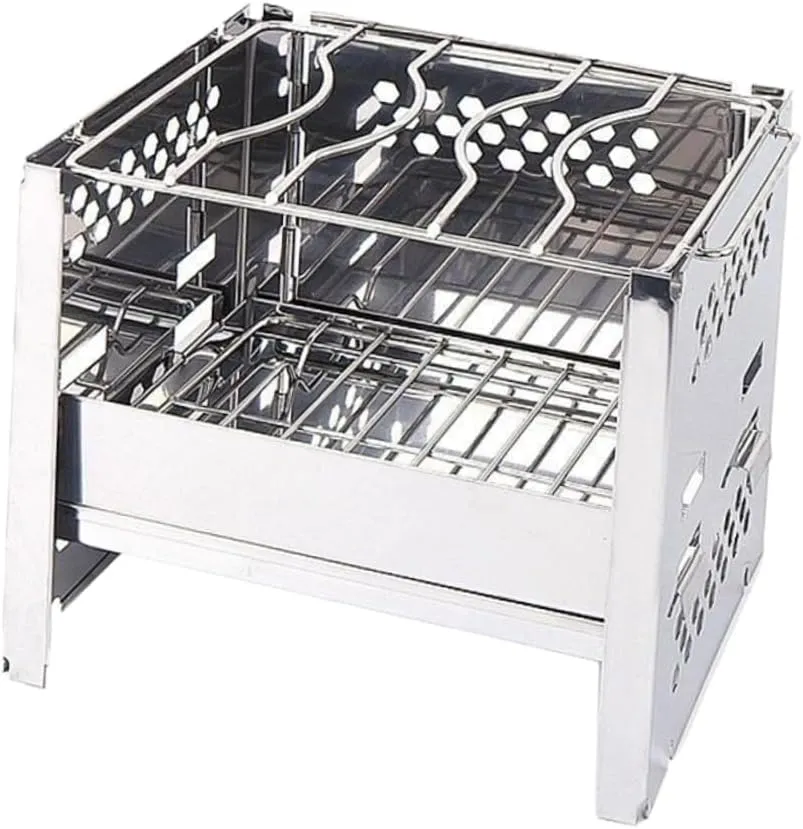 Mipcase Stainless Steel BBQ Grill Mini Camping Stove Portable Collapsible Outdoor Cooking Windscreen for Cooking