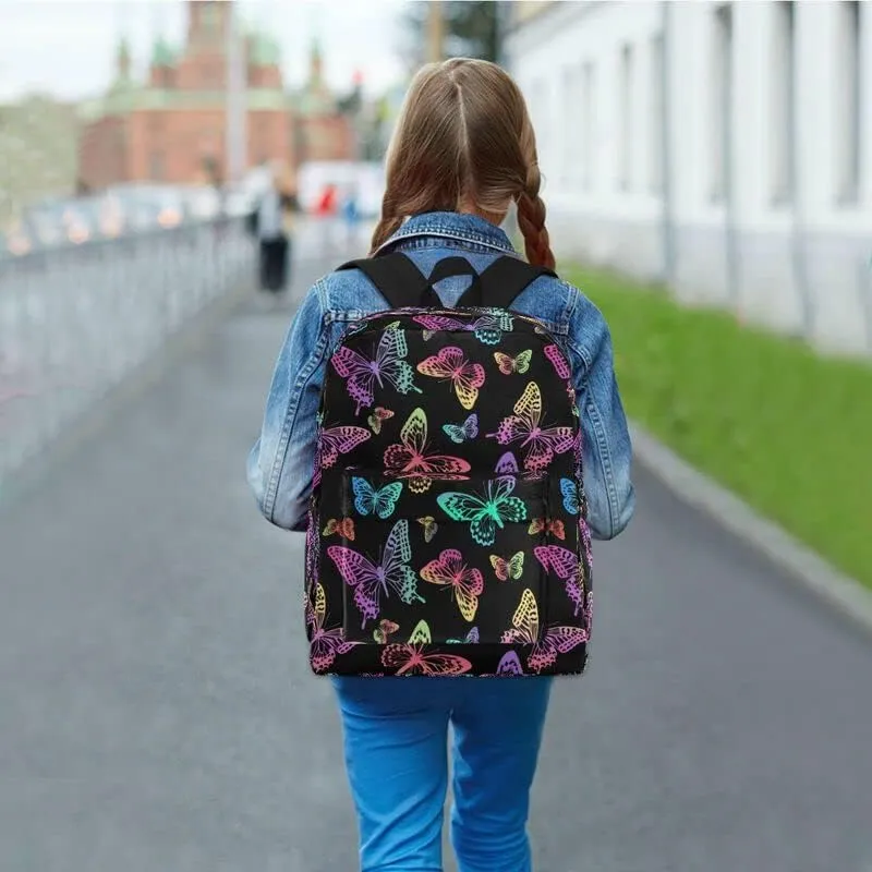 MNSRUU Student Backpack for School Colorful Butterflies Black Laptop Backpack Aesthetic School Bookbags Casual Daypack Backpack Fits 15.6 Inch Laptop