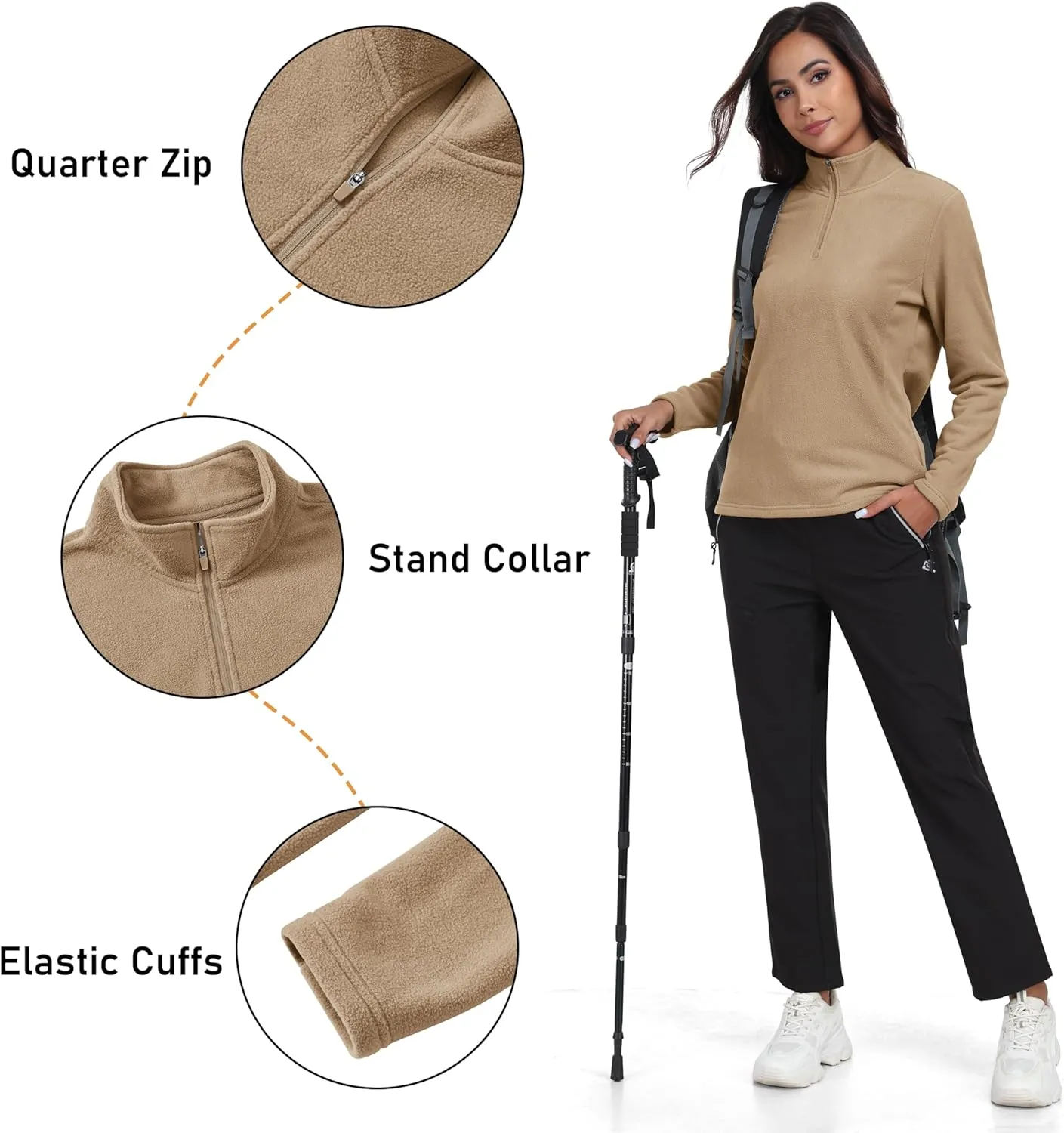MoFiz Women's 1/4 Zip Polar Fleece Pullover Long Sleeve Soft Lightweight Warm Winter Jacket Top