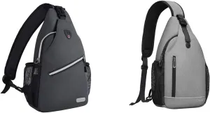 MOSISO 2 Pack Sling Backpack, Multipurpose Travel Hiking Daypack Rope Crossbody Shoulder Bag&Multipurpose Travel Hiking Daypack with Front Buckle Pouch&Reflective Strip, Space Gray&Grey