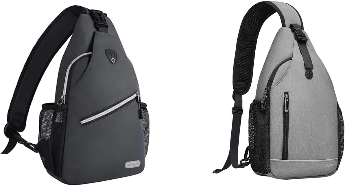 MOSISO 2 Pack Sling Backpack, Multipurpose Travel Hiking Daypack Rope Crossbody Shoulder Bag&Multipurpose Travel Hiking Daypack with Front Buckle Pouch&Reflective Strip, Space Gray&Grey
