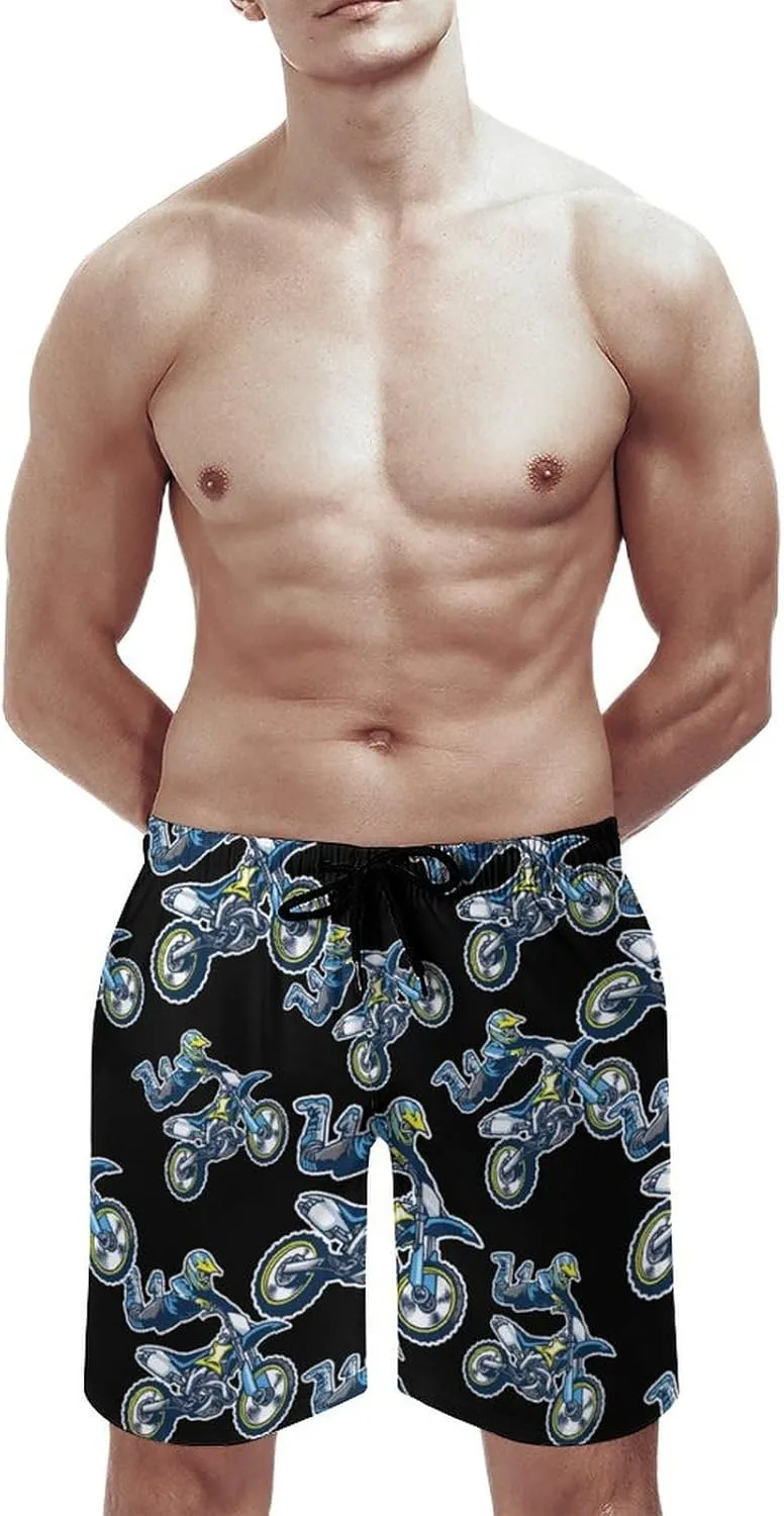 Motocross Rider Men's Swim Trunks Quick Dry Beach Shorts with Mesh Lining Pockets