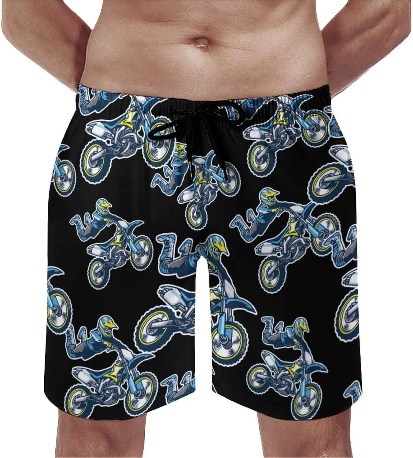 Motocross Rider Men's Swim Trunks Quick Dry Beach Shorts with Mesh Lining Pockets