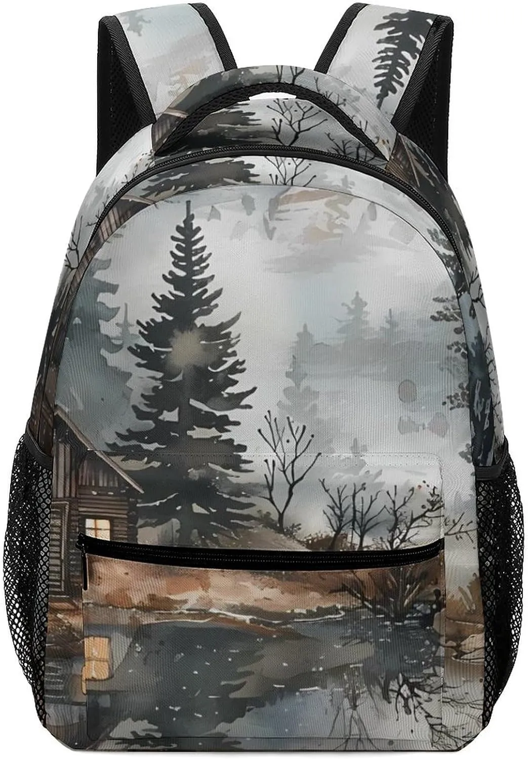 Mountain Hut by The Lake Classical Basic Travel Backpack Casual Shoulder Bag for Work Book Shopping University