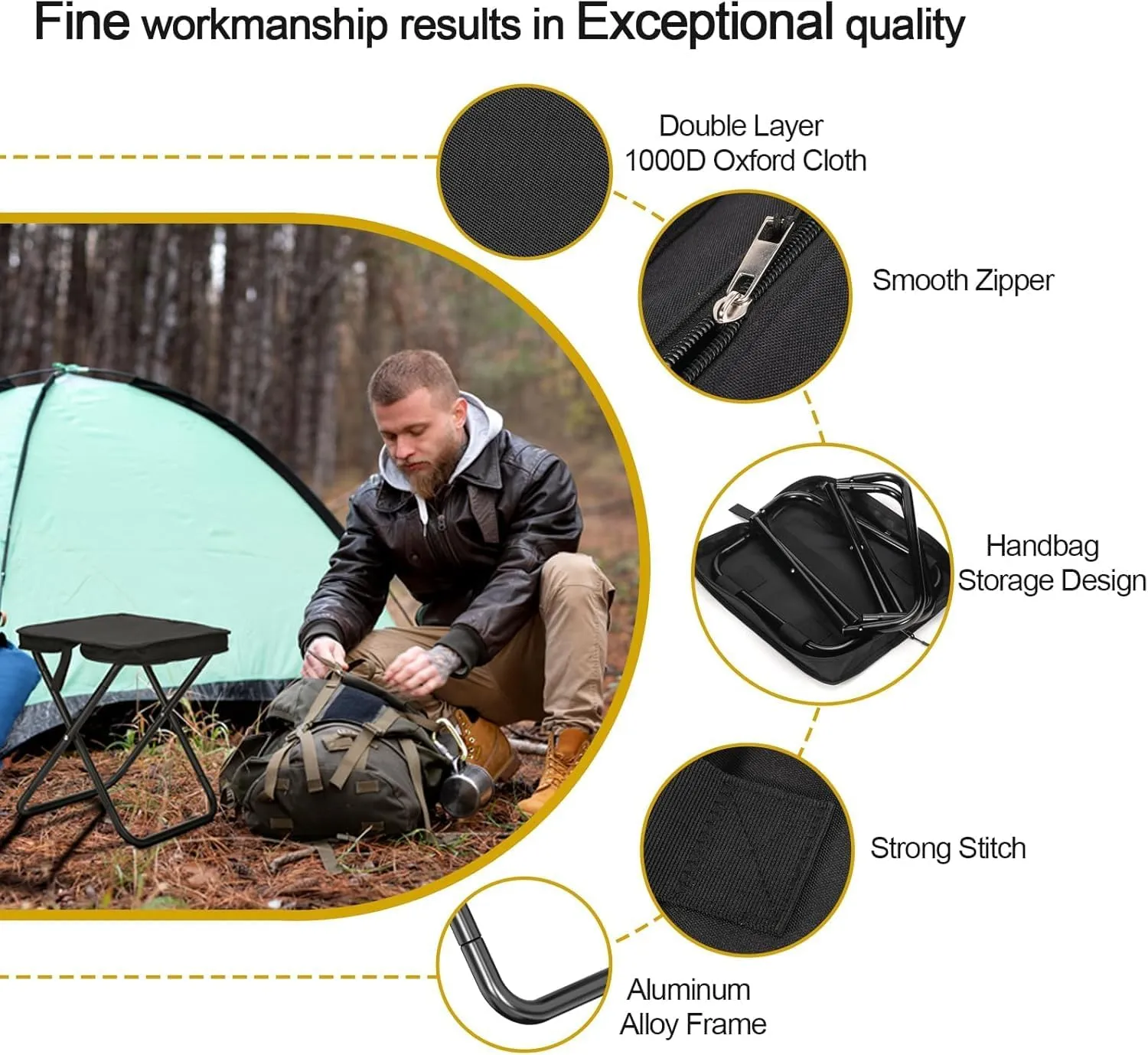 Mountaineering and Hiking Portable Stool,Collapsible Camp Stools,Portable Stoo,Small Folding Stool for Adults,for Hiking and Fishing,High Load Bearing (Black, Large)