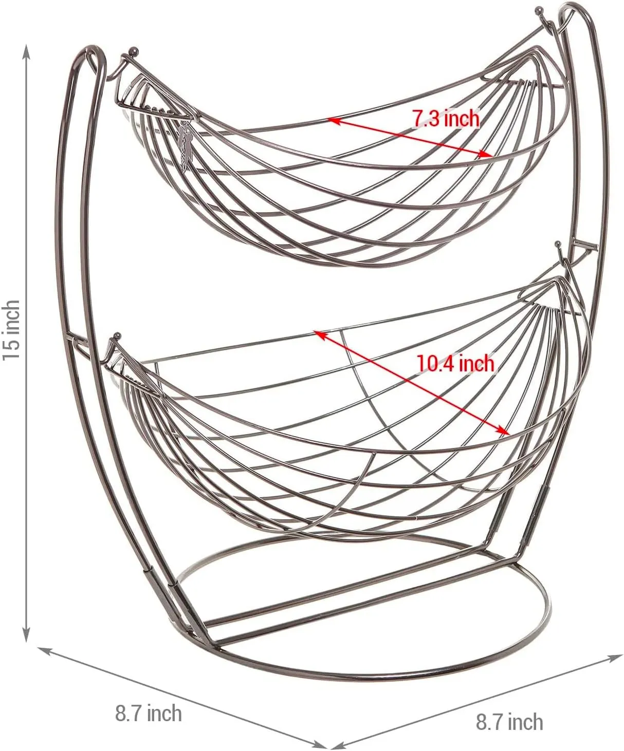 MyGift® Gunmetal Gray Metal Double Hammock Fruit Basket, 2-Tier Vegetables Produce Storage Rack Display Stand