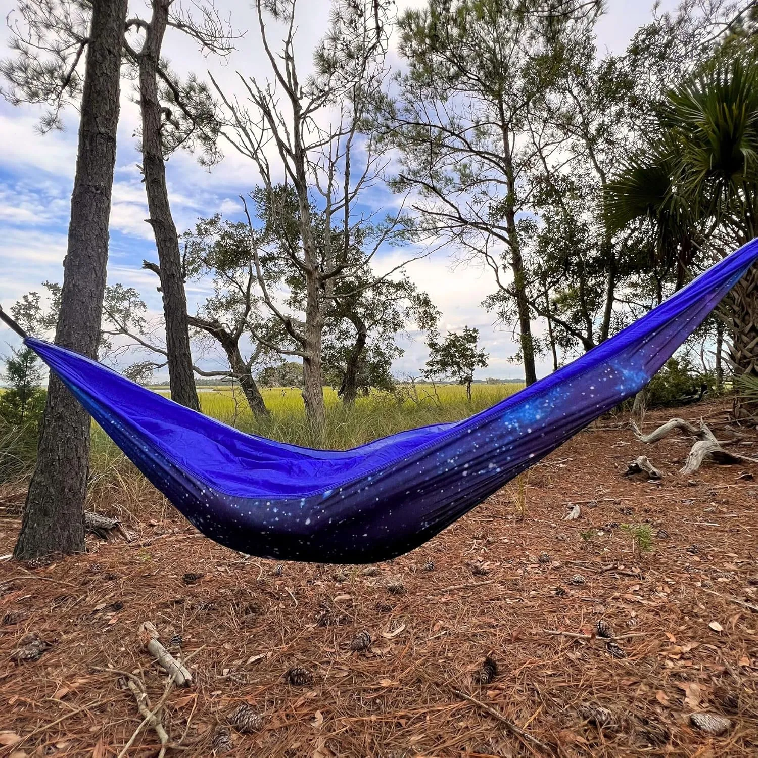 Nags Head Hammocks Double Galaxy Camping Hammock with 2 Tree Straps, Triple Stitched Durable Nylon Material, Compact Design for Backpacking, Travel, Beach, Backyard, Patio, Hiking