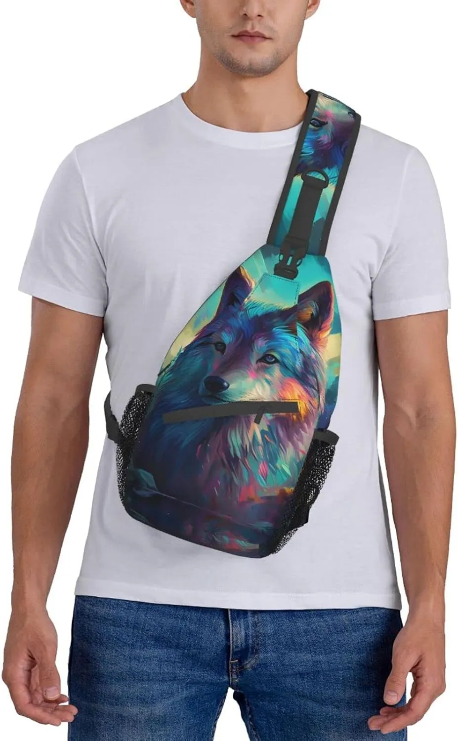 Native American Indians and Wolves Hiking Daypacks Cross-body Sling Backpack for Men Women Outdoor Cycling Hiking Travel