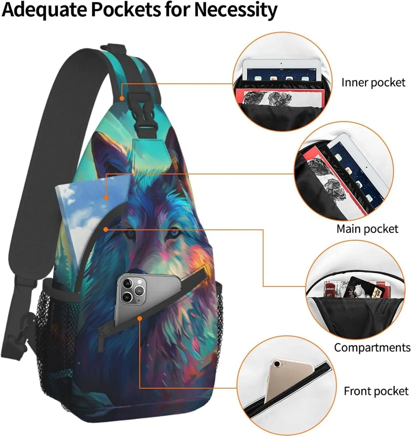 Native American Indians and Wolves Hiking Daypacks Cross-body Sling Backpack for Men Women Outdoor Cycling Hiking Travel