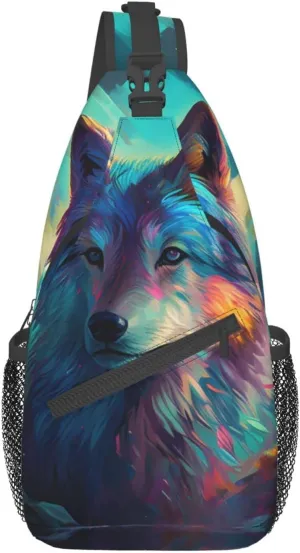 Native American Indians and Wolves Hiking Daypacks Cross-body Sling Backpack for Men Women Outdoor Cycling Hiking Travel